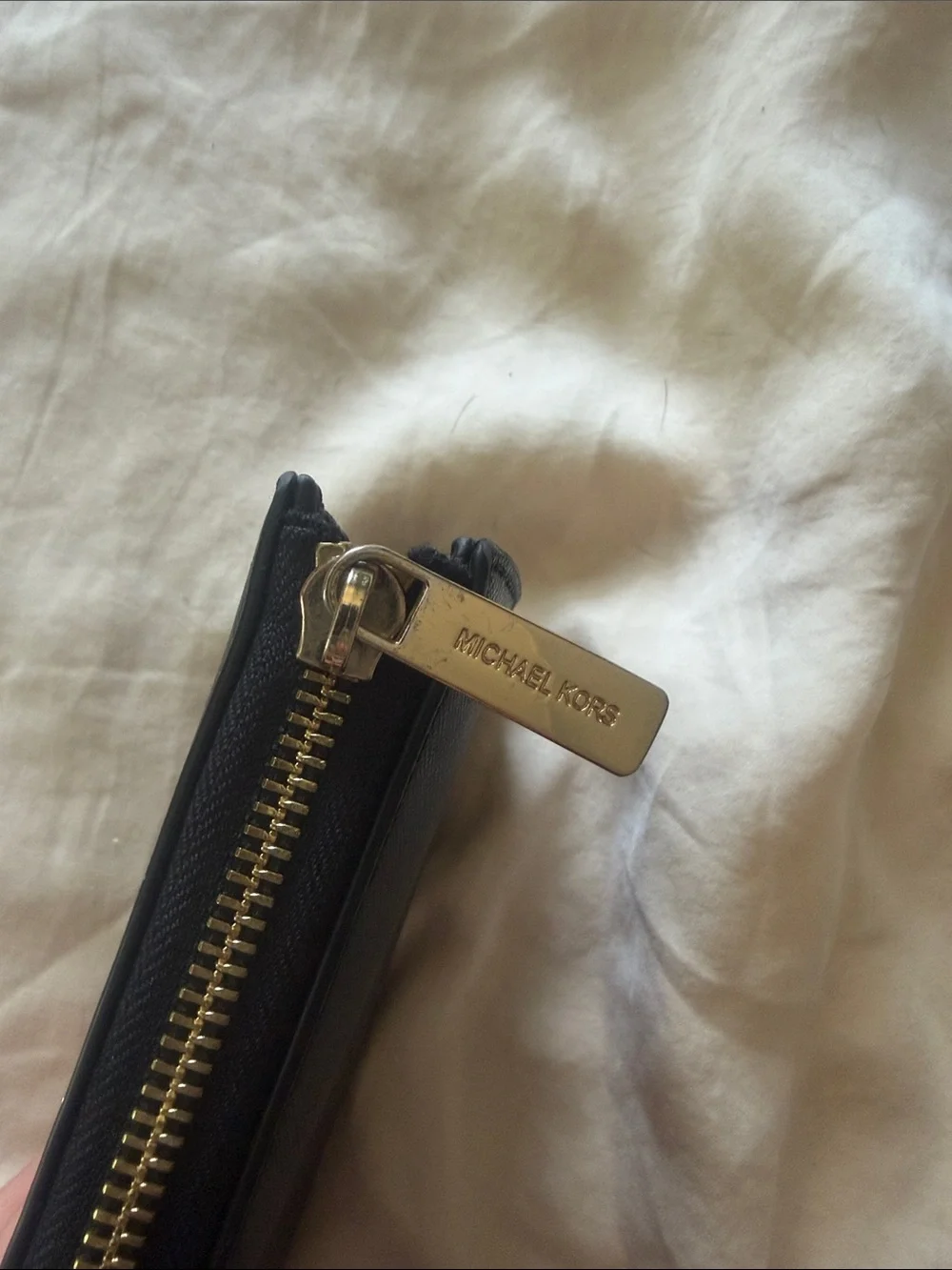 Michael Kors Black Leather Zip-Around Wallet with Gold Logo